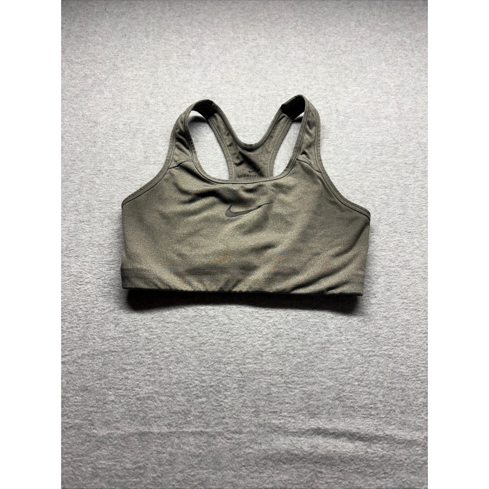 Nike Dri-FIT Womens Medium Support Racerback Sports Bra Olive Green Heather M‎